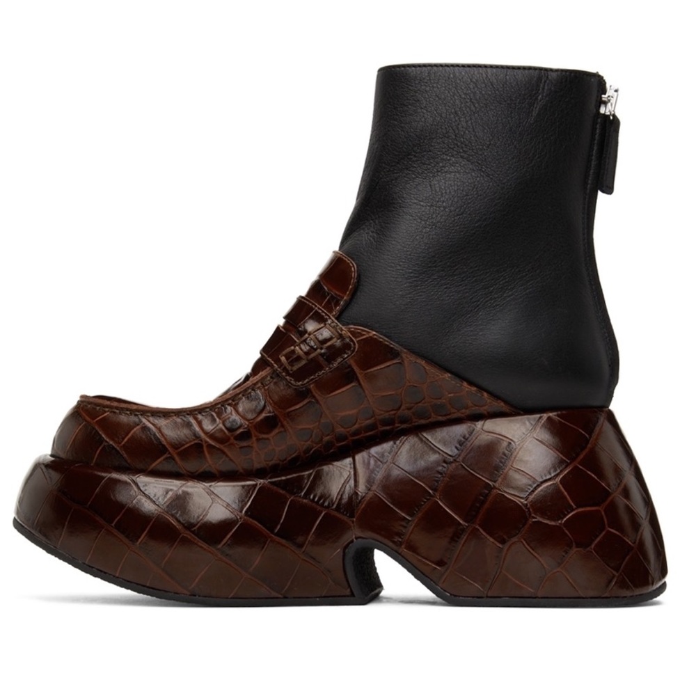 NEW $1200 Loewe Platform Boots Clog Wedge Loafer Croc Burgundy Brown Leather